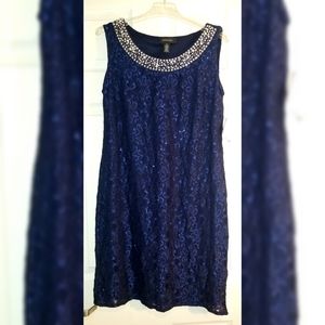 R&M Richards Dark Navy Sparkling Lace Dress